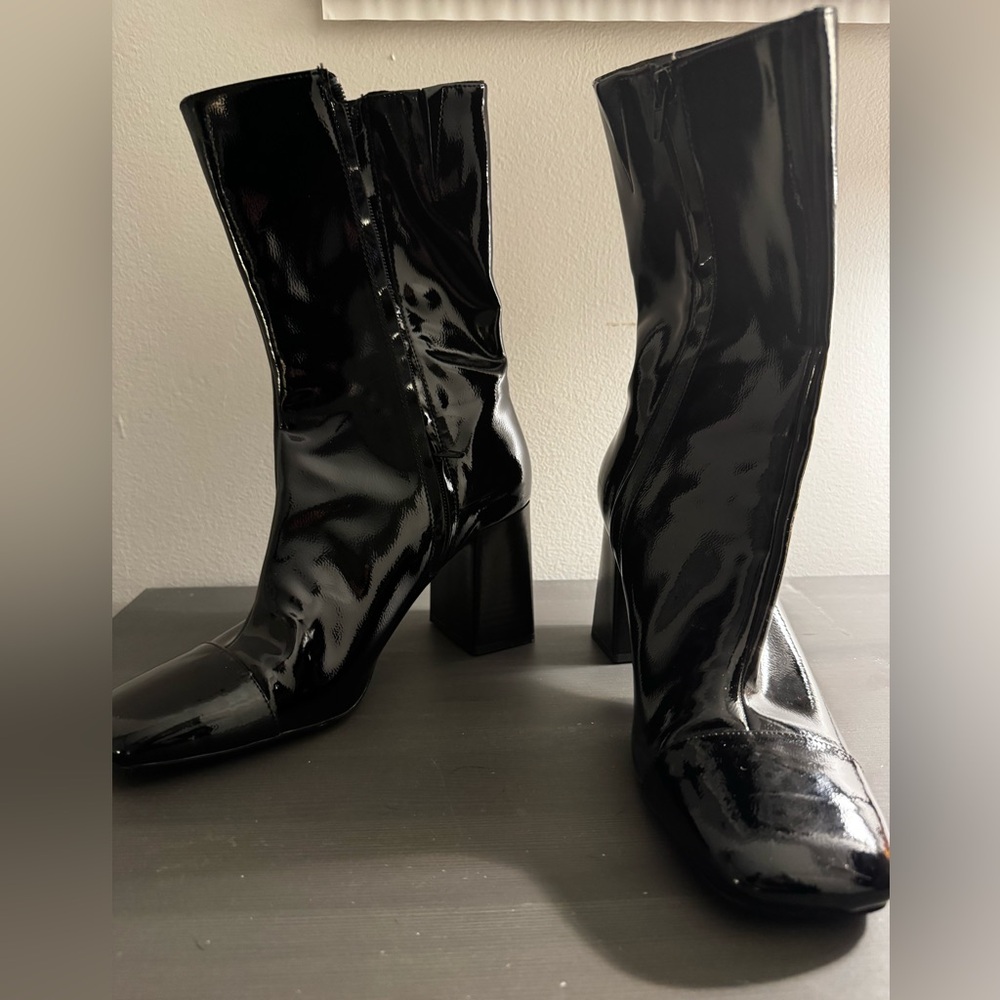 ZARA Black Patent Square Toe Ankle Boots – EU 40 / US 9 – Only Worn Once Indoors